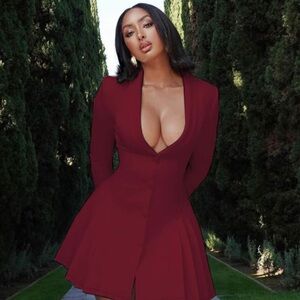 Elegant Burgundy Blazer Dress